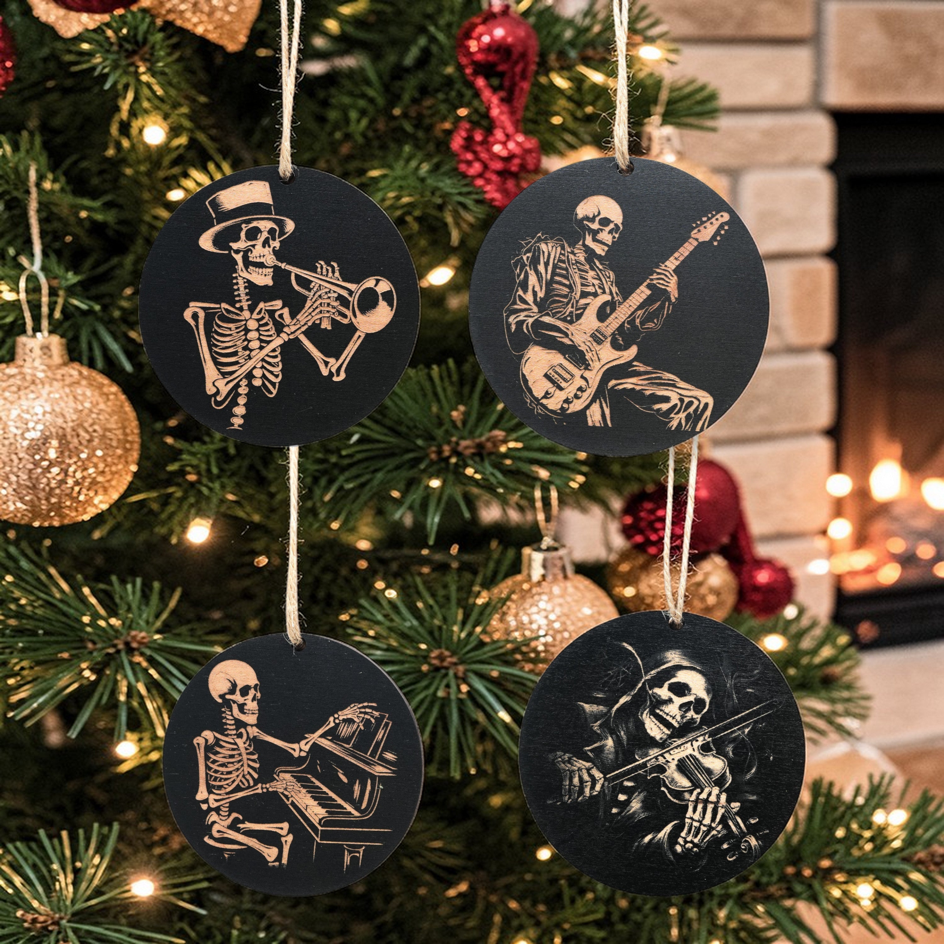 Ornament - Black - Musical Skeletons - Set of 4