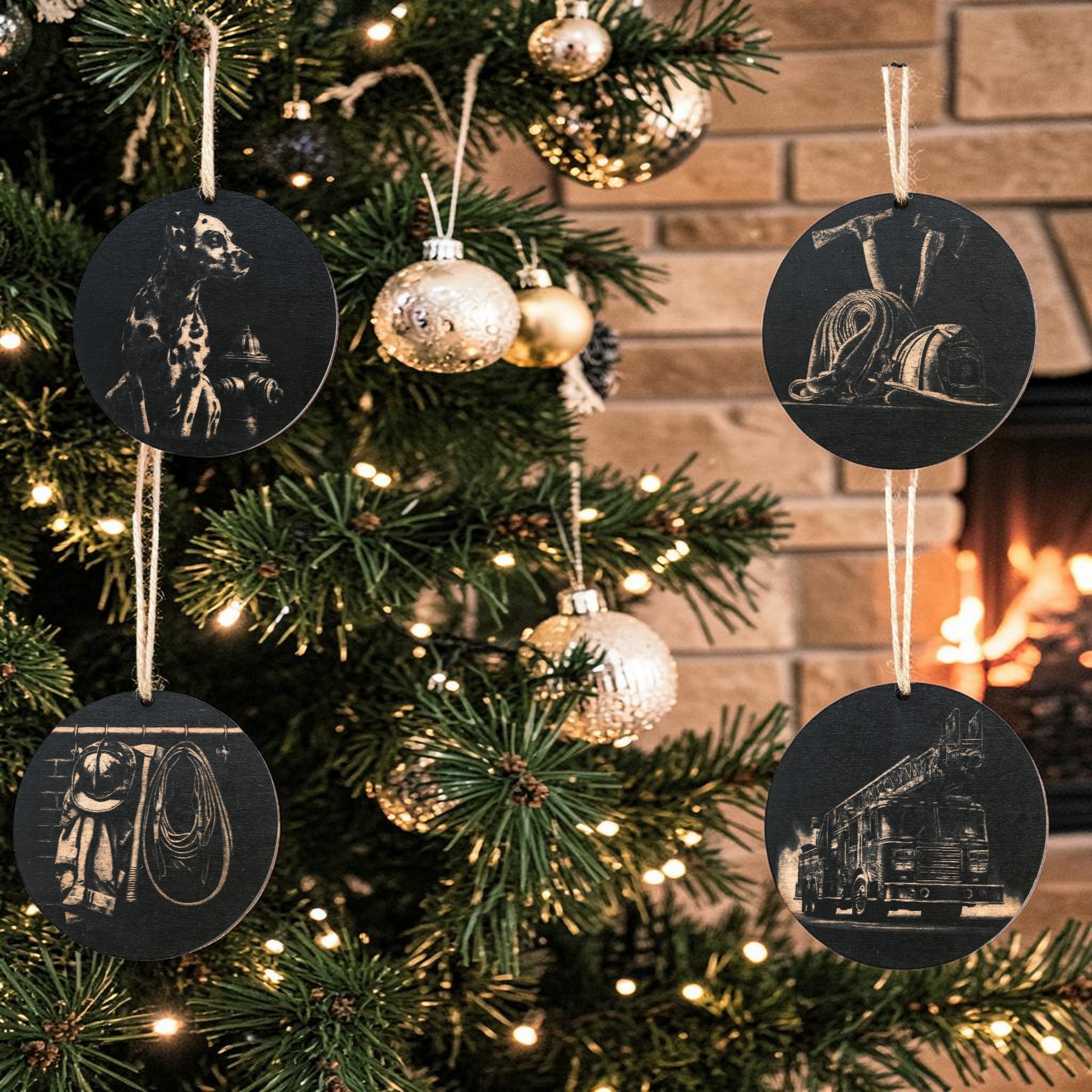Ornament - Black - Firefighter - Set of 4