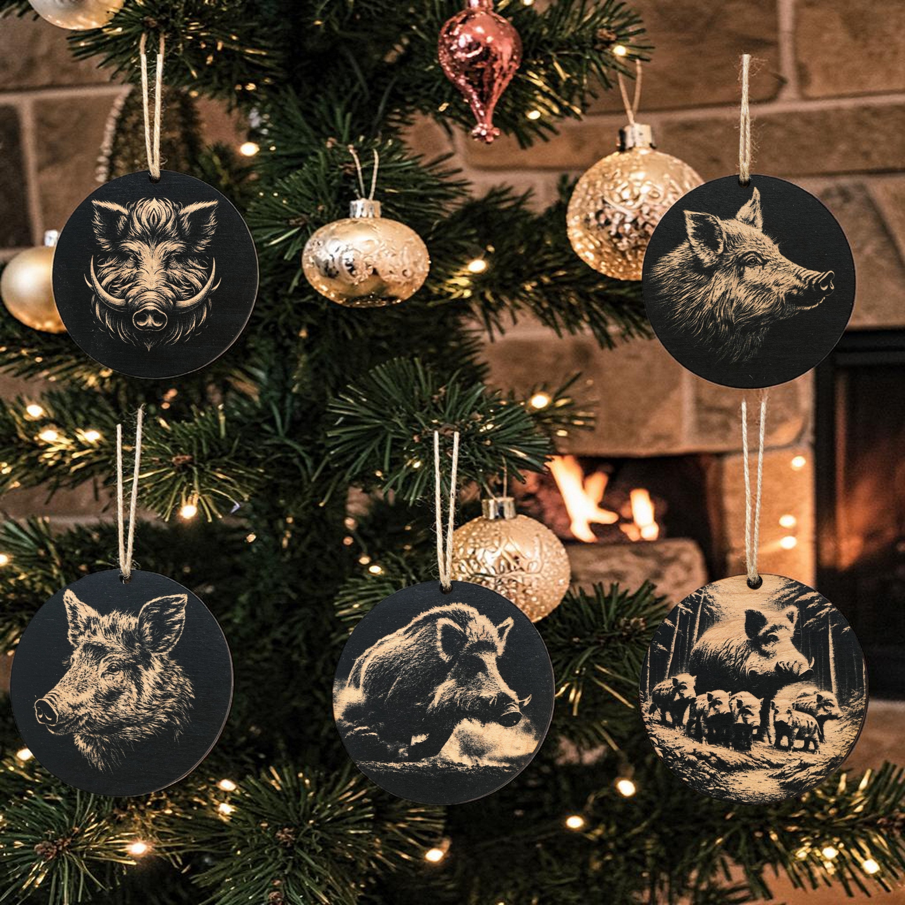 Ornament - Black - Wild Boar - Set of 5