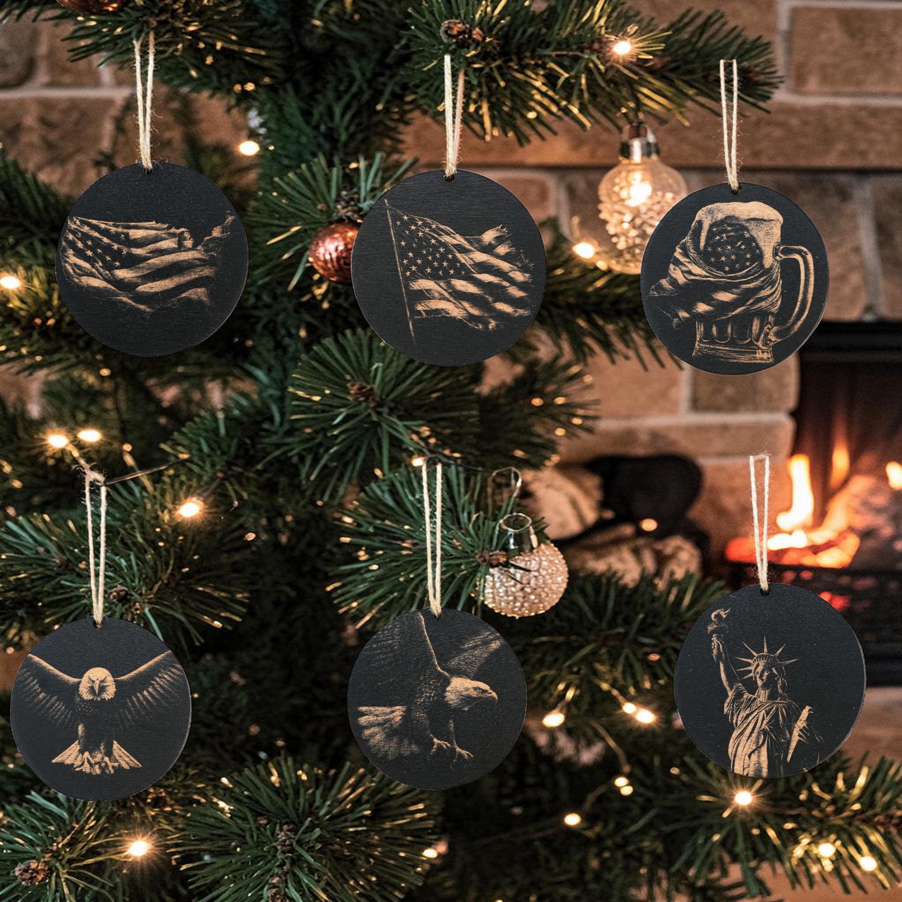 Ornament - Black - America - Set of 6