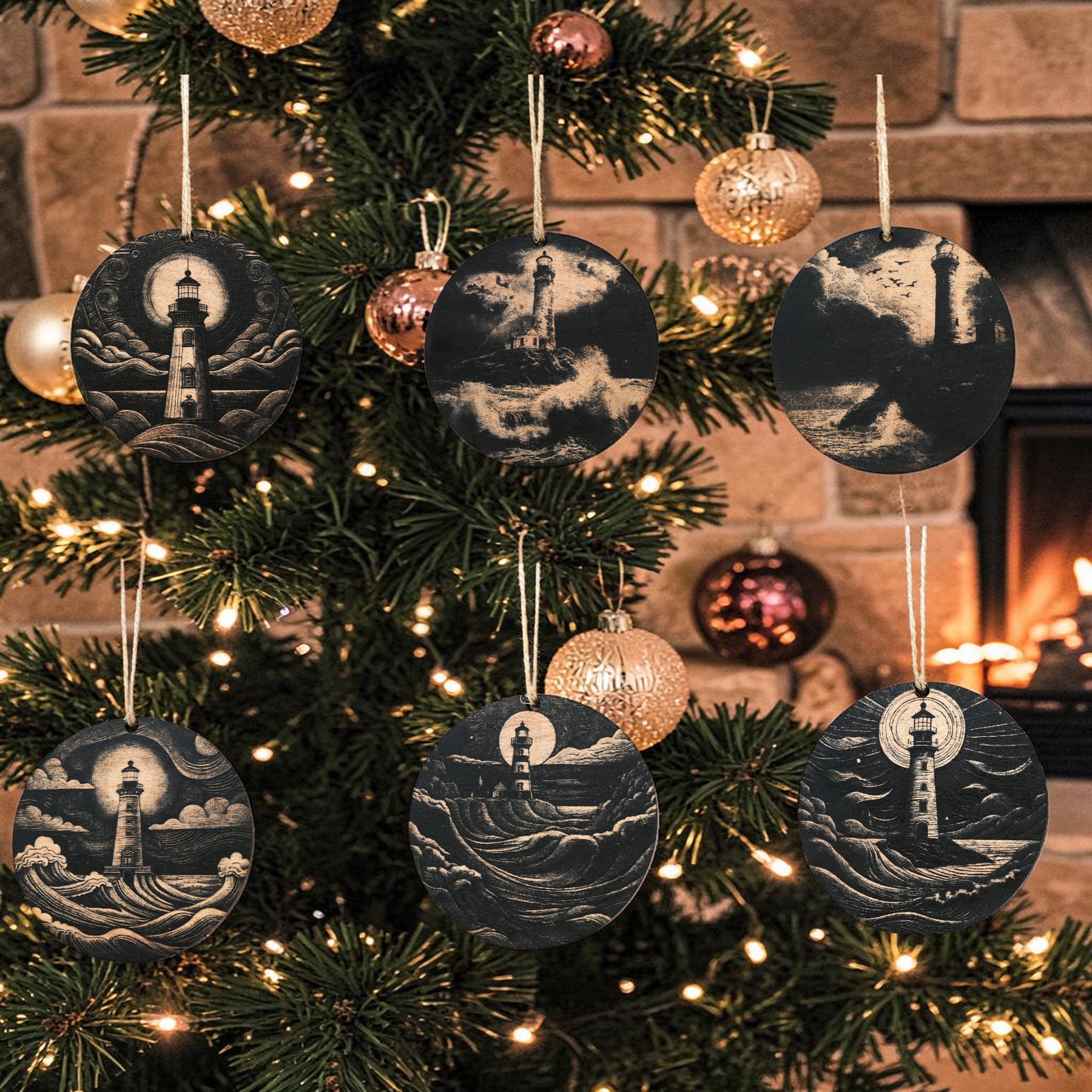Ornament - Black - Lighthouses - Set of 6