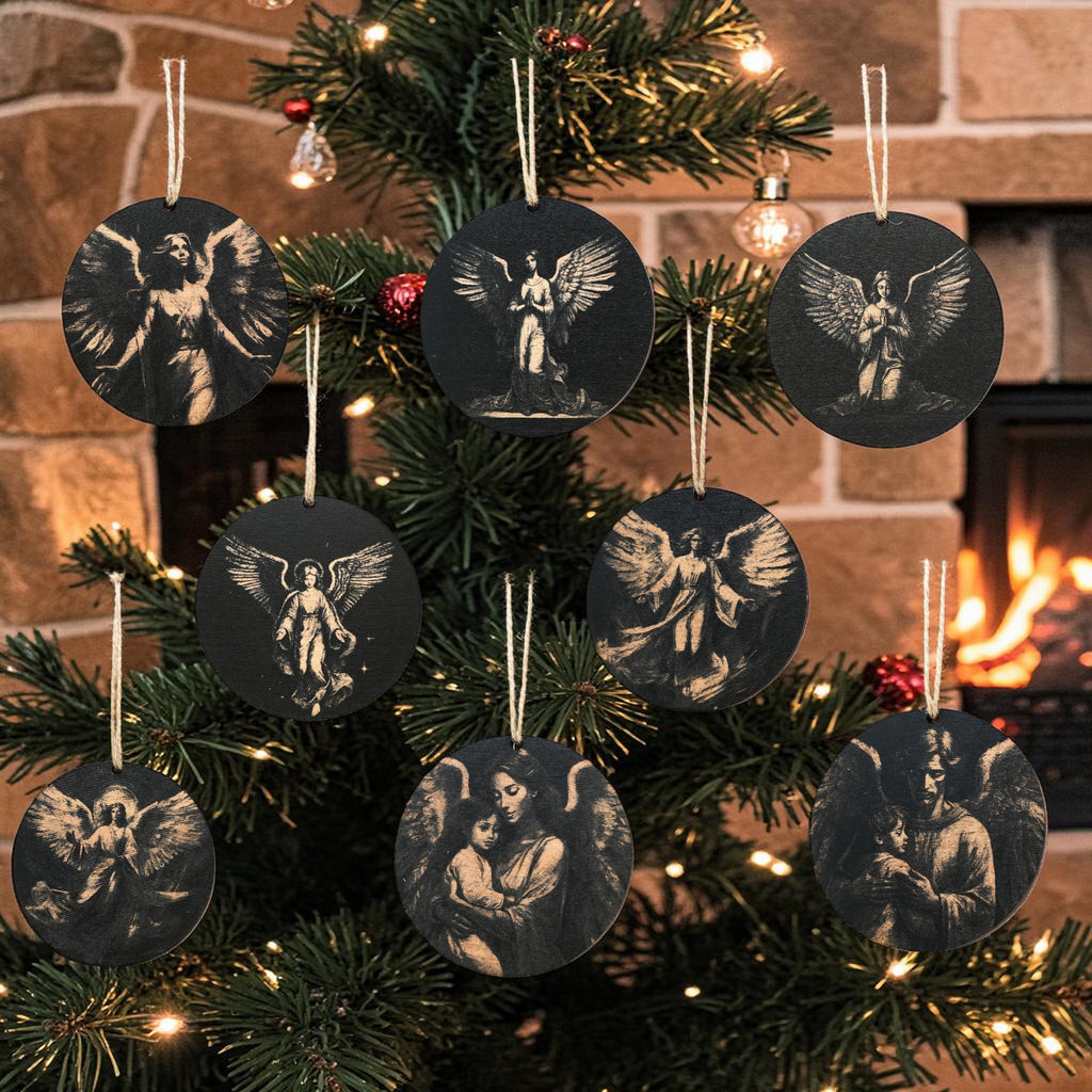 Ornament - Black - Angels - Set of 8