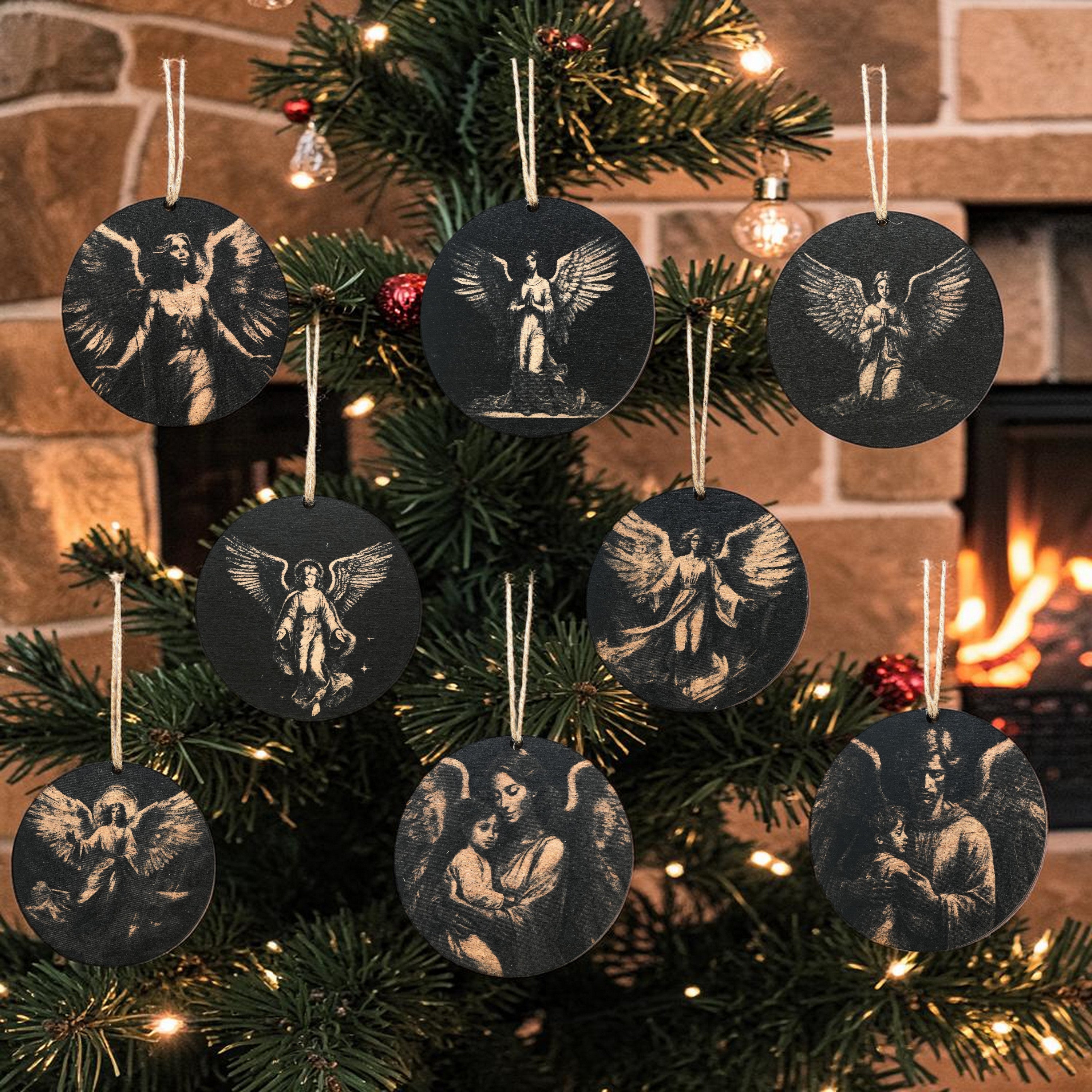 Ornament - Black - Angels - Set of 8