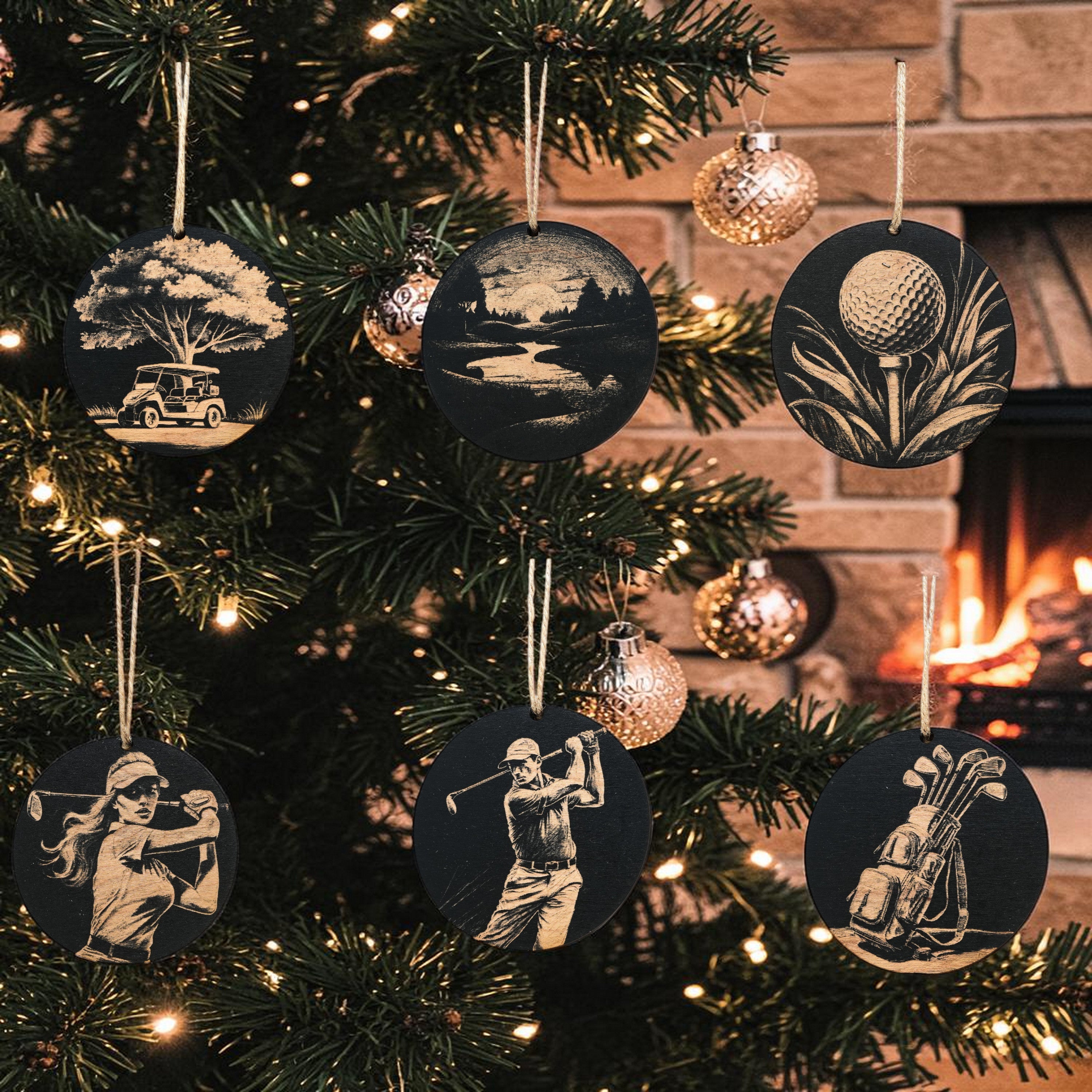Ornament - Black - Golf - Set of 6
