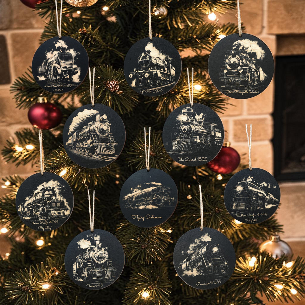 Ornament - Black - Train - Set of 10
