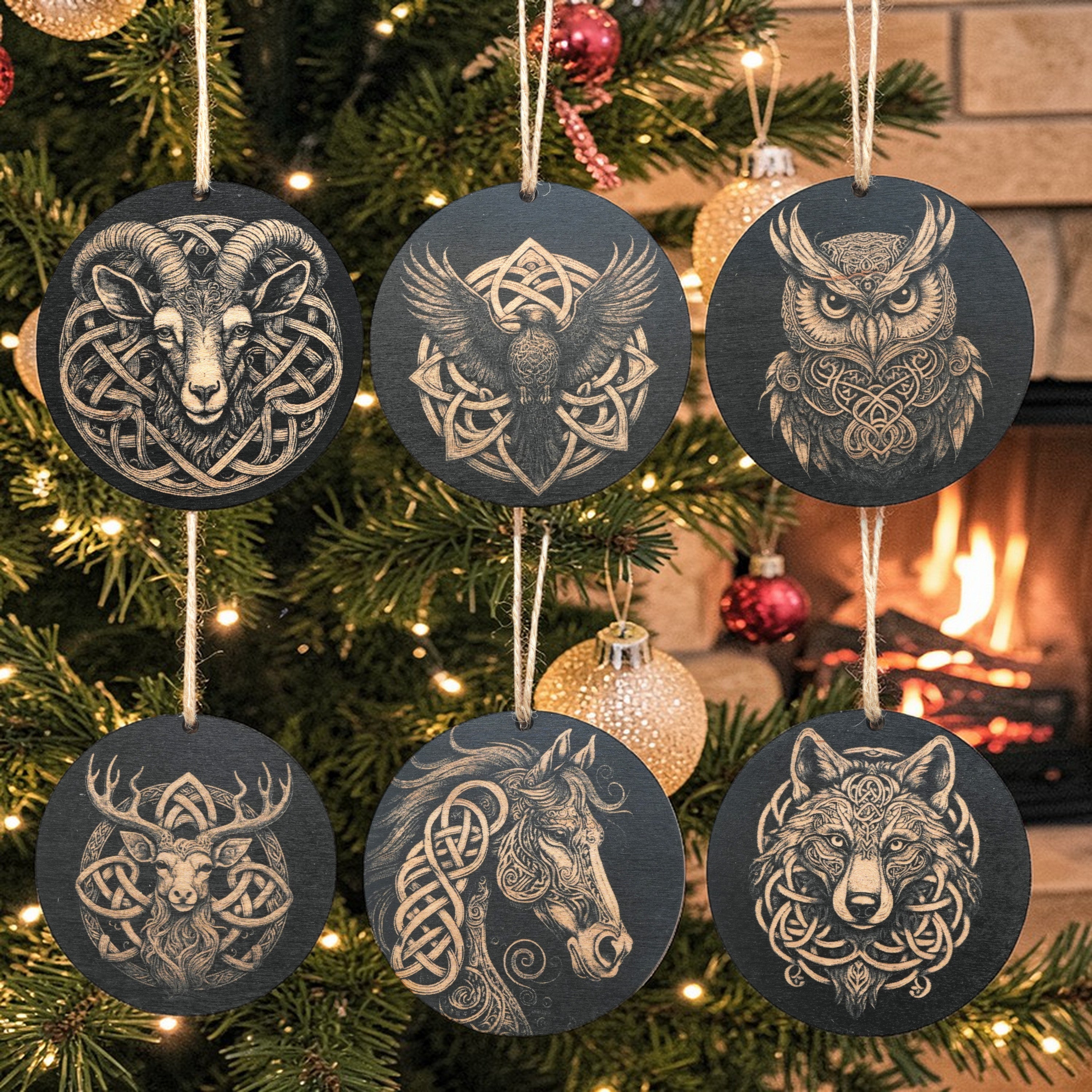 Ornament - Black - Celtic Animals - Set of 6