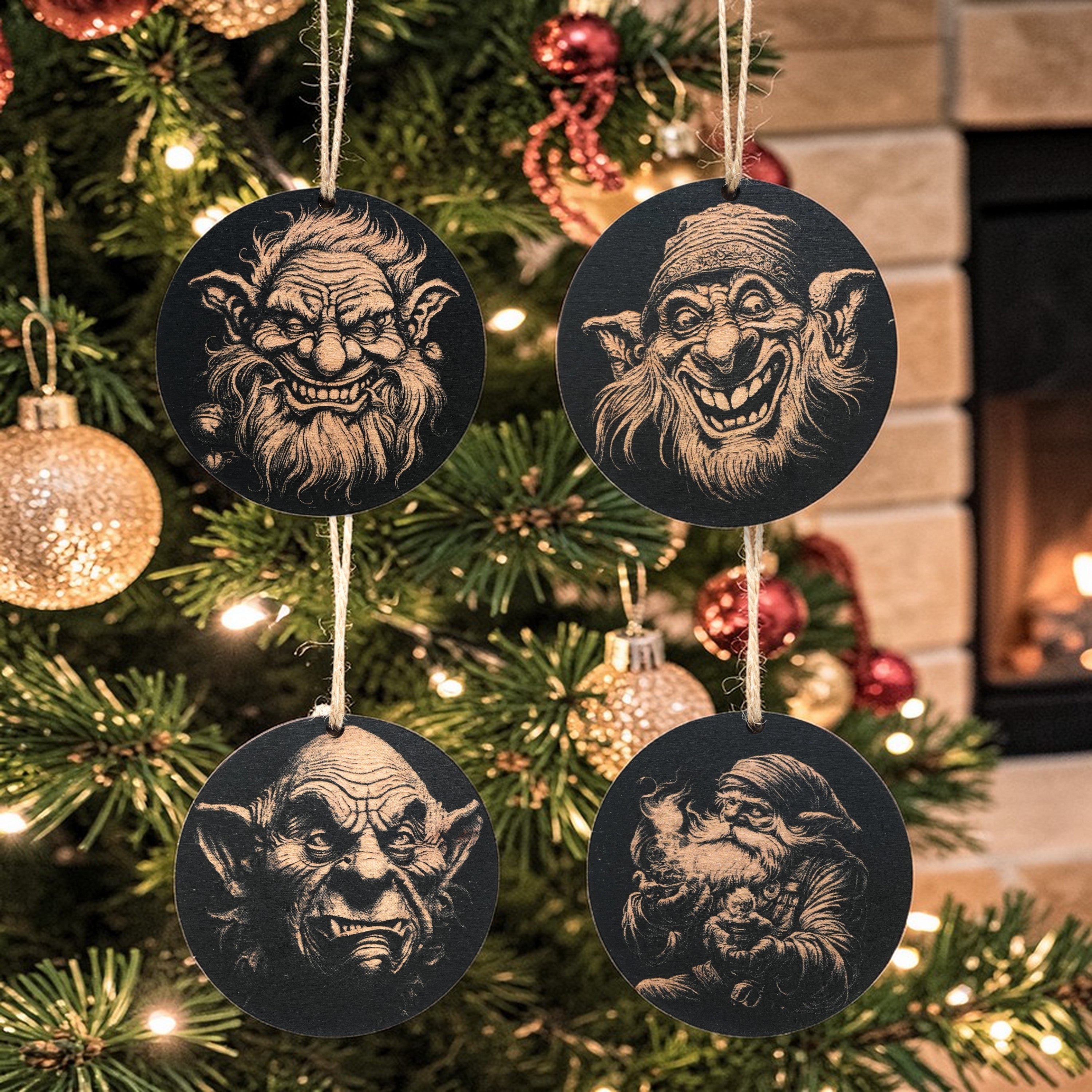 Ornament - Black - Gnomes - Set of 4