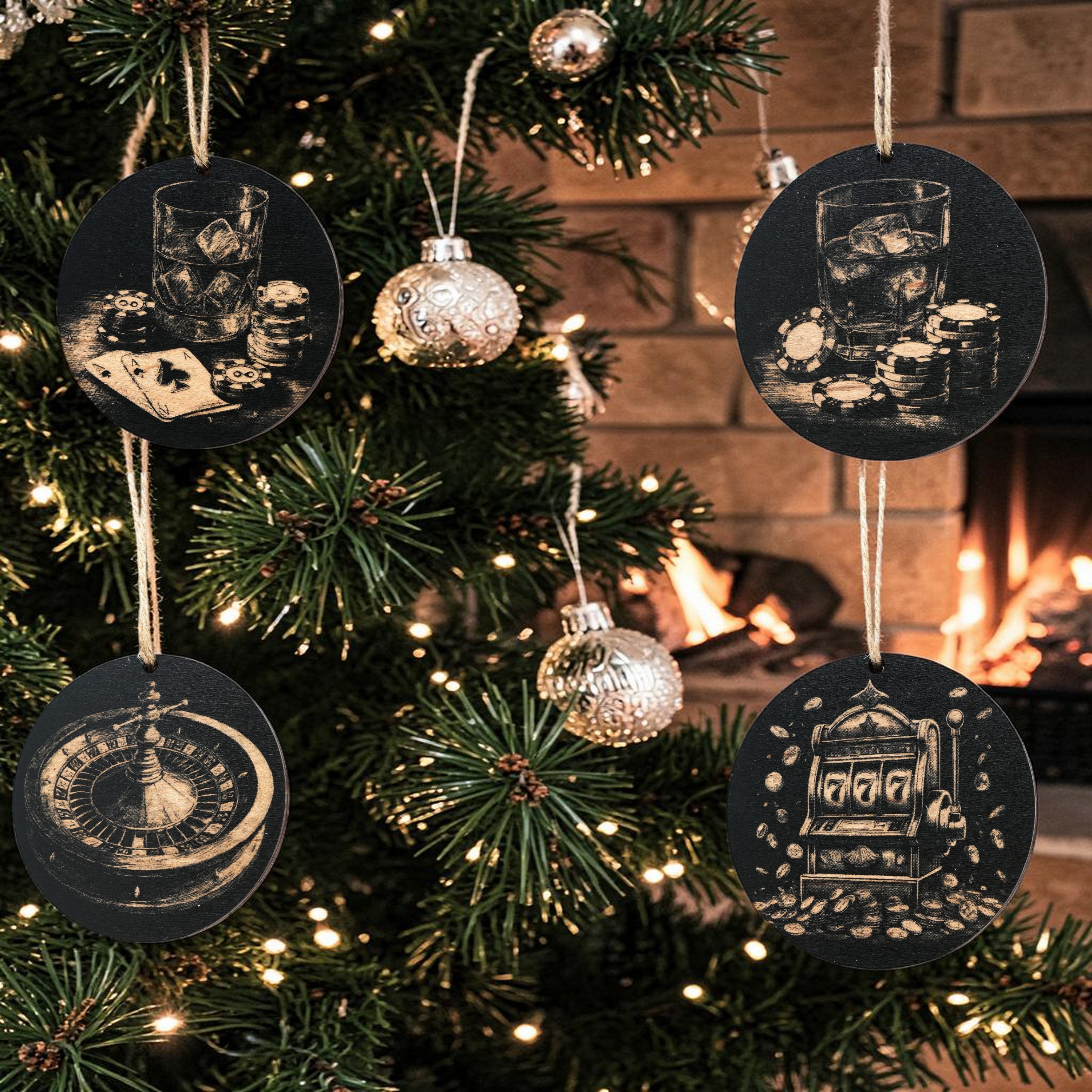 Ornament - Black - Casino Gambling - Set of 4