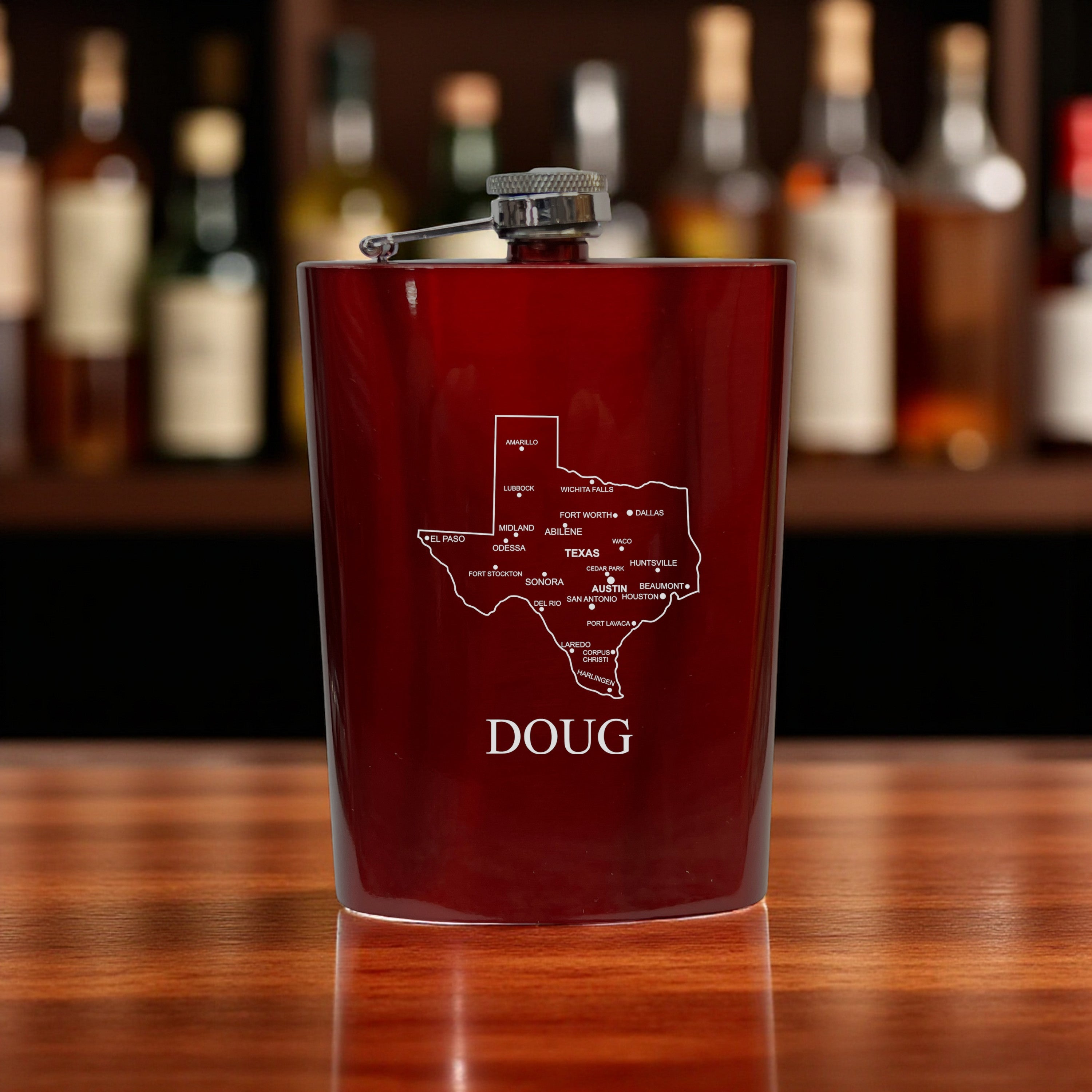 8oz Flask - Texas with Cities PERSONALIZED