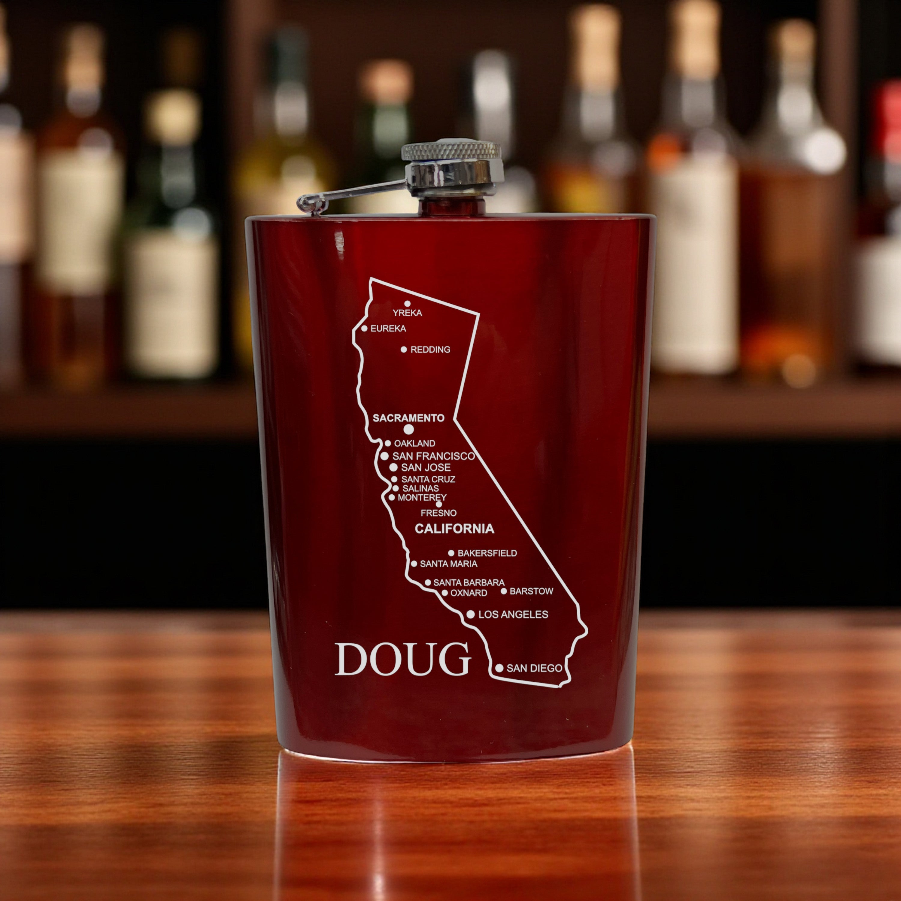 8oz Flask - California with Cities PERSONALIZED