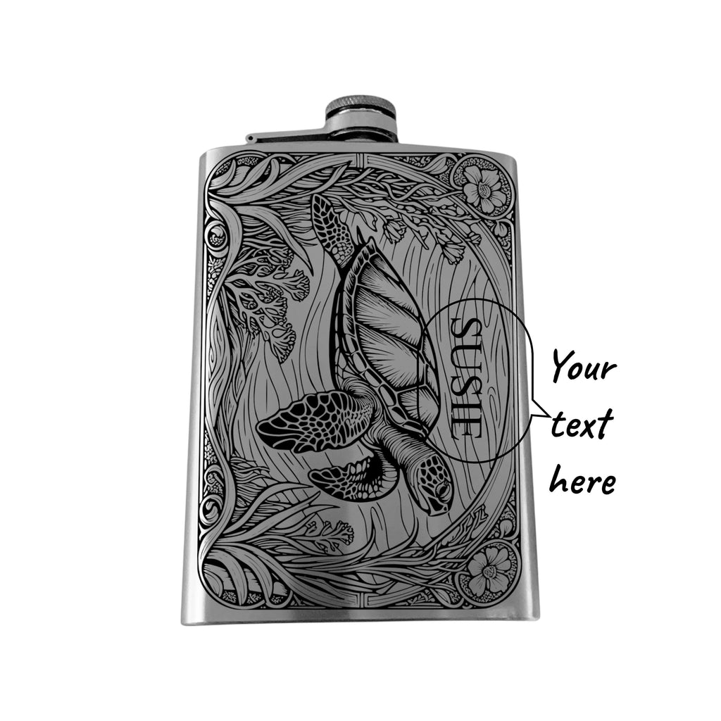 8oz Flask - Sea Turtle - PERSONALIZED - Stainless Steel