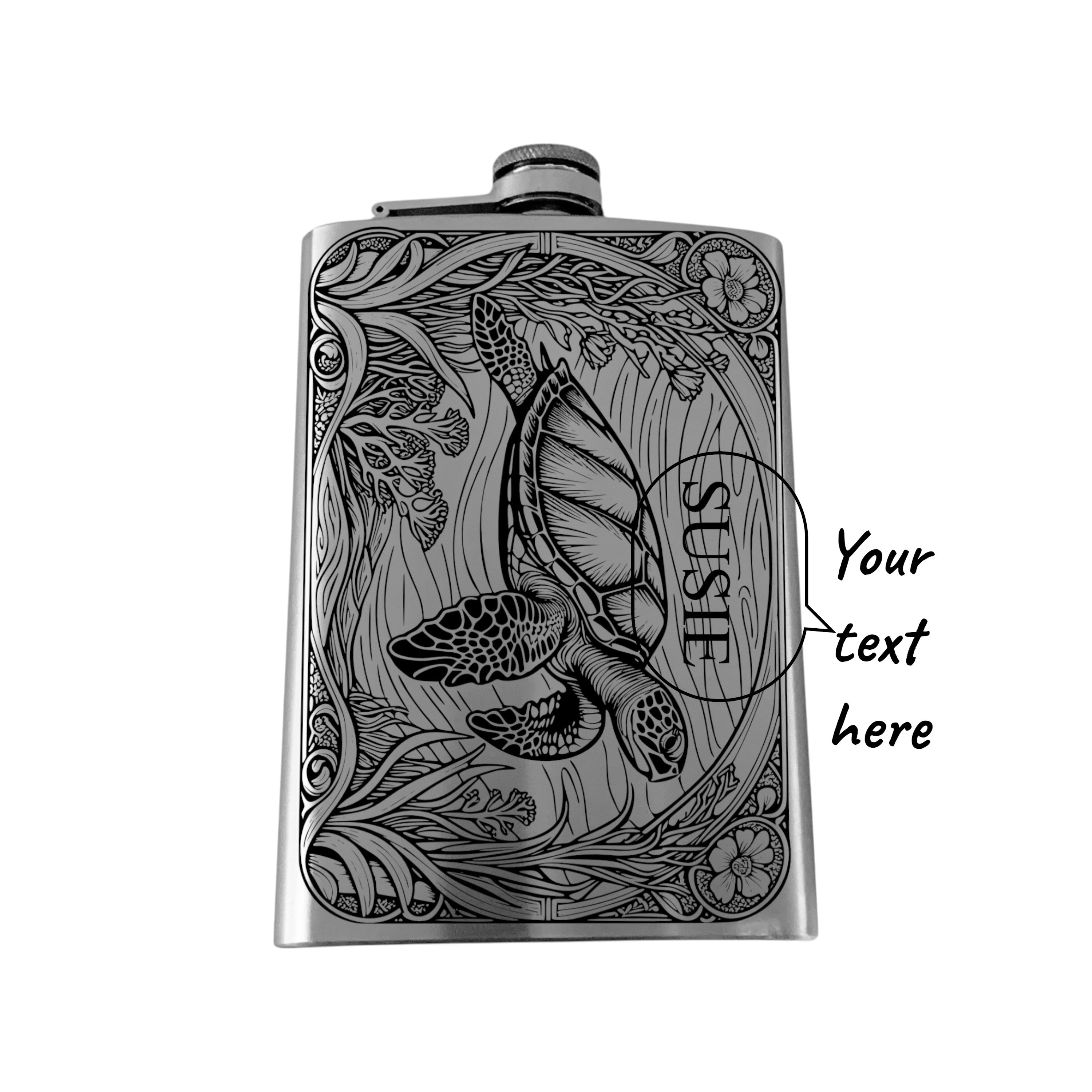 8oz Flask - Sea Turtle - PERSONALIZED - Stainless Steel