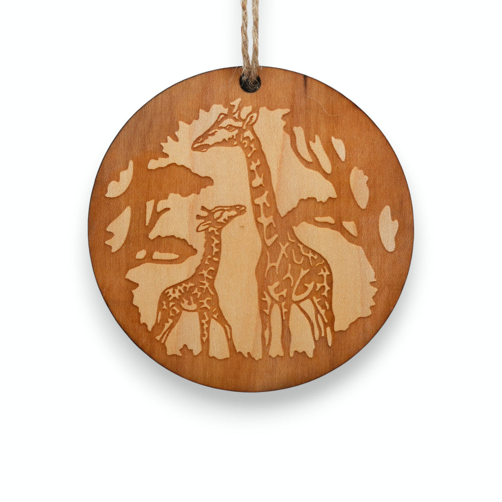 Ornament - Giraffe and Baby - Raw Wood