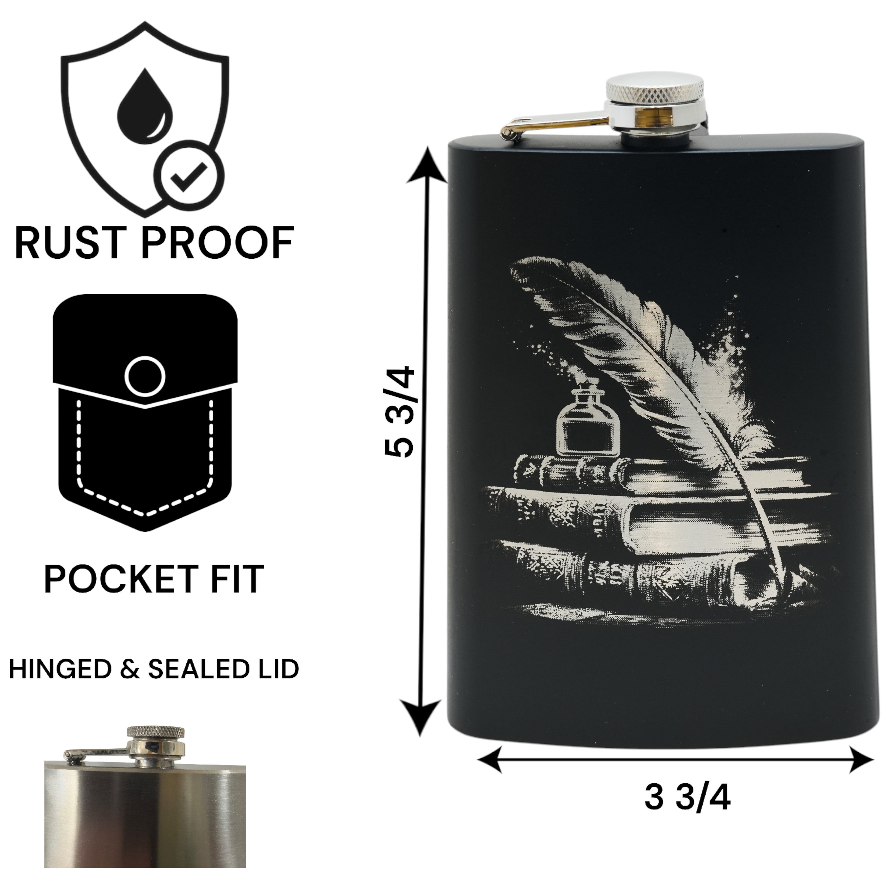8oz Black - Fantasy Feaher - Black Flask