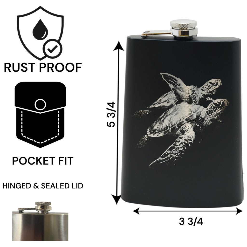 8oz Black - Underwater Sea Turtles - Black Flask