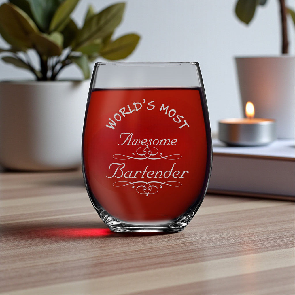 15oz Stemless Wine Glass - Worlds most awesome bartender