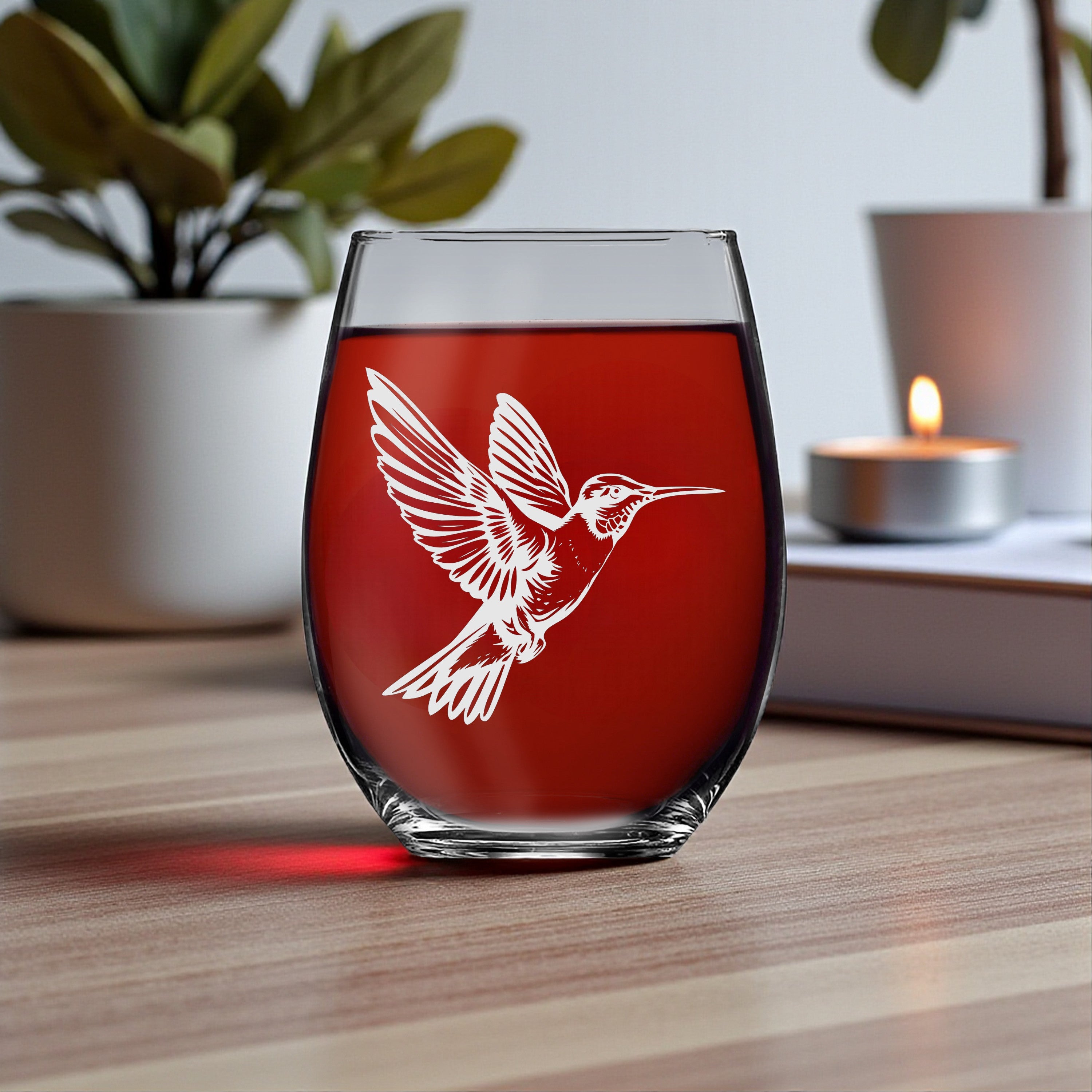 15oz Stemless Wine Glass - Hummingbird